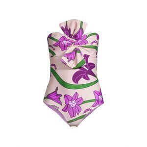 Juan De Dios Malaga One Piece Swimsuit Violet Flowers Womens Size 0 XS